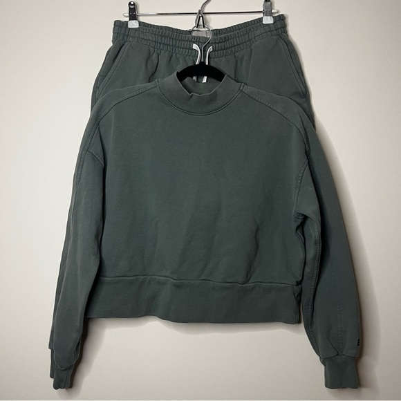 EVERLANE 2 Piece SET The Track Dark Green Organic Cotton Loungewear Casual Set - Picture 4 of 12